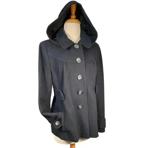 ANN TAYLOR Loft PeaCoat Size 10 Navy Blue Virgin Wool Blend Great Condition - Picture 9 of 16